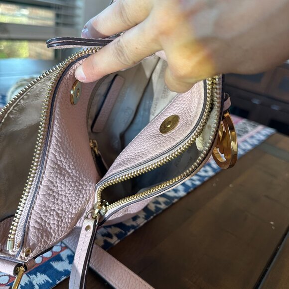 Michael Kors Pebbled Pink Leather Lea Crossbody, Asymmetrical, Criss Cross, EUC - Picture 10 of 12